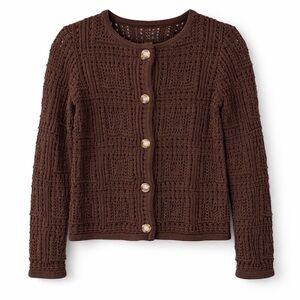 Magaschoni Crochet Button Front Cardigan Brown NWT